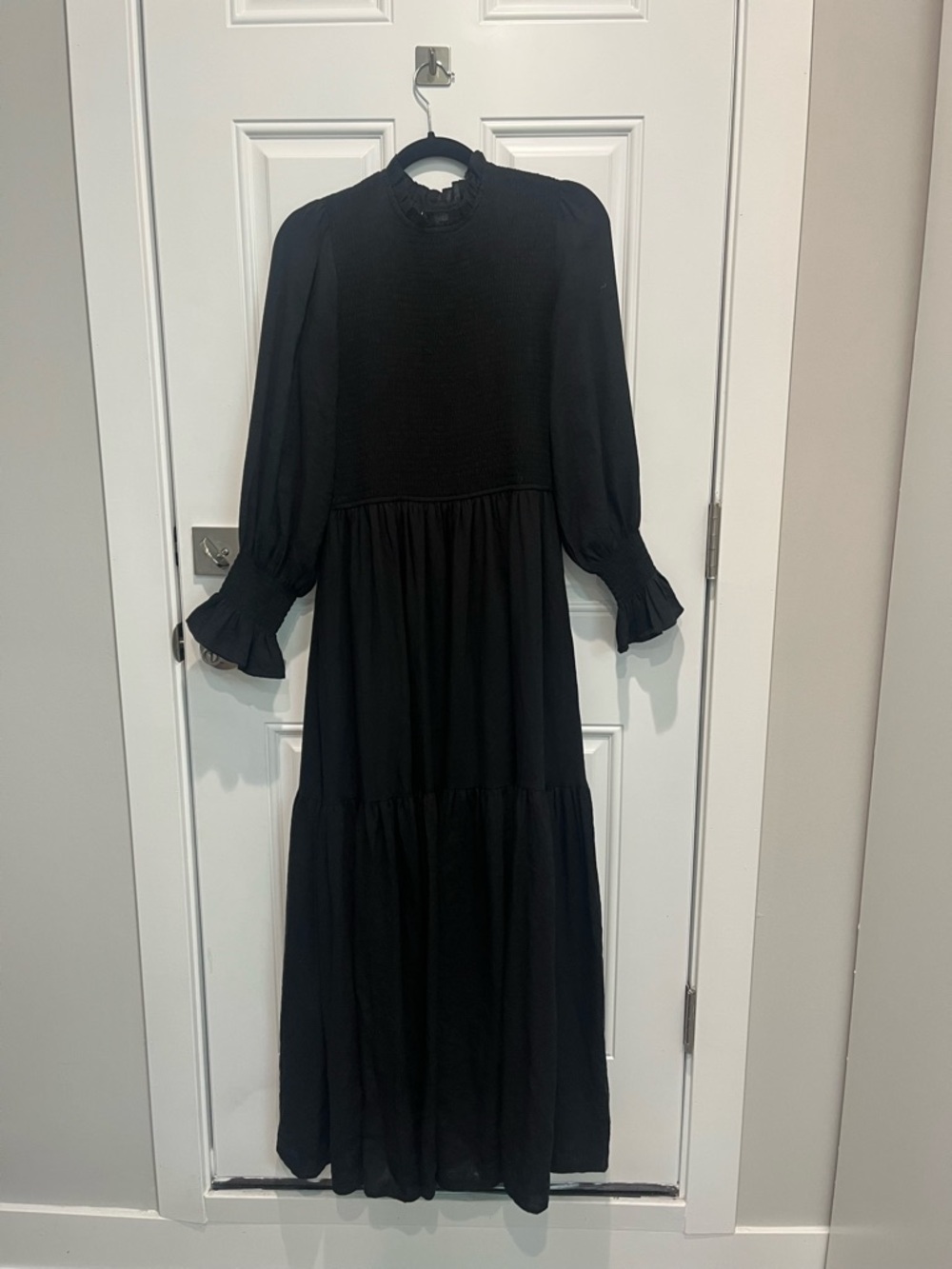 Ivy City Co Black Ruffled High-Neck Tiered Maxi Dress
